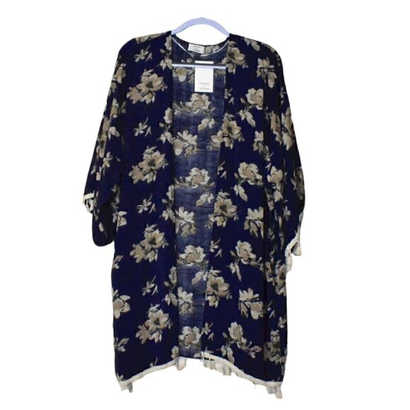 David and Young Boho Open Front Kimono Swimsuit Coverup Blue Floral Size OS - Picture 1 of 10
